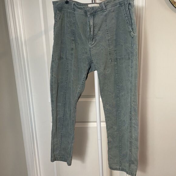 Anthropologie The Wanderer Green Floral Tone On Tone Pants Size 32 - Picture 4 of 9